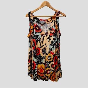 Anthropologie Floral V-Neck Sleeveless Tank